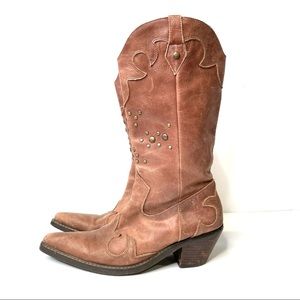 Nine‎ West Women Cowgirl Boots O-Chaucer Brown Leather 7 cowboy